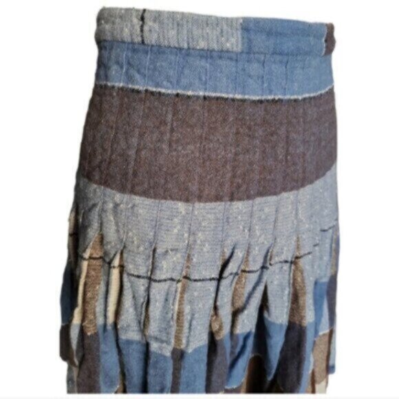 Quilted Cotton Linen Pleated Skirt Sz Small - Picture 4 of 8